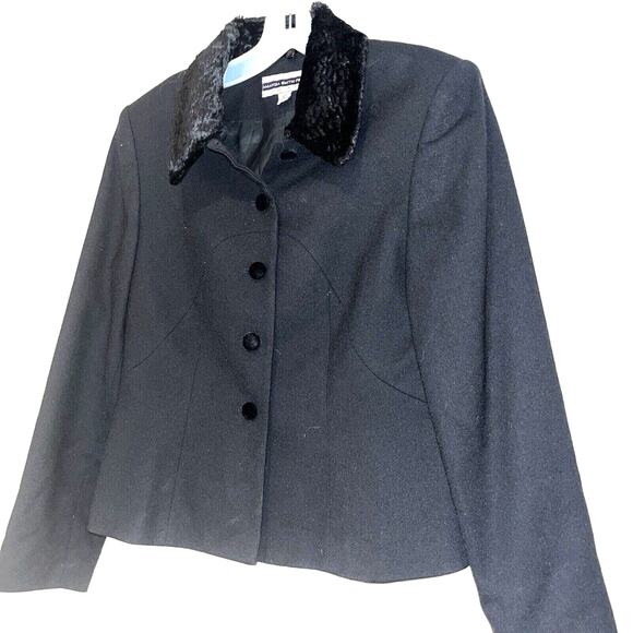 Amanda Smith Petites Black Wool Jacket Blazer Women’s Size 8P fur collar - Picture 10 of 10